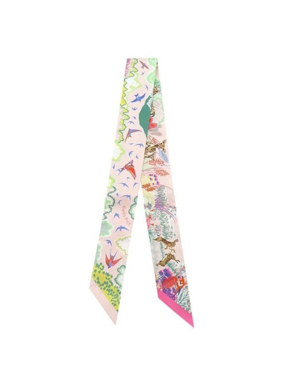 Hermes Scarf Twilly Silk Rose Narkle Green Yellow Rewilding